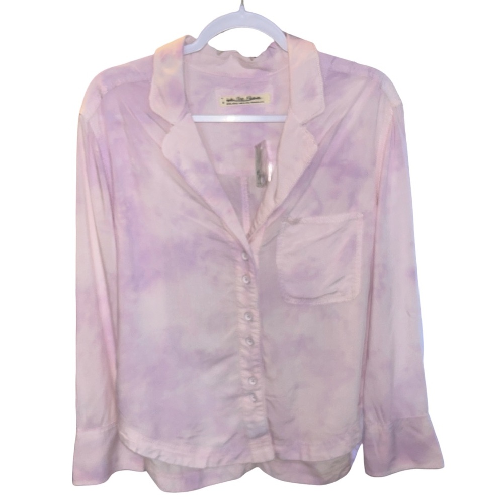 Free People We The Free Lavender Tie Dye Button Up Shirt XS NWT Boho Modal Top
